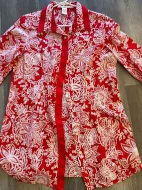 Pell & Co Beautiful Red and White Button up Blouse Size 12